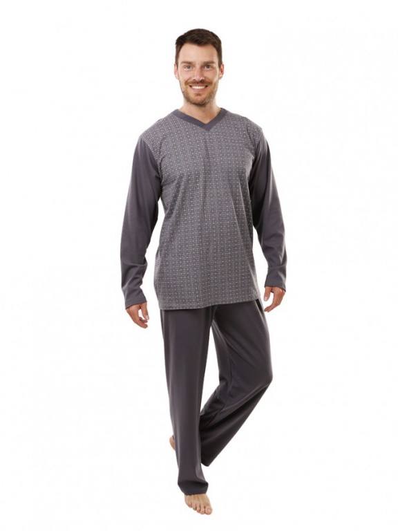 Pánské dlouhé pyžamo P 1403 šedé č.1