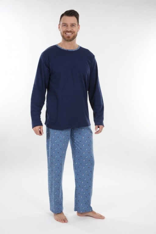 Pánské dlouhé pyžamo P 1405 modré č.2